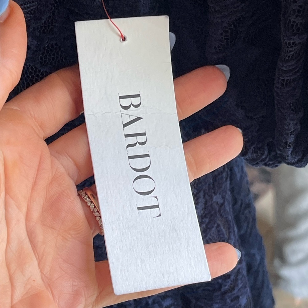 Bardot NWT Reid Navy Blue Lace Long Sleeve Minidress with Button Up Detail - Picture 11 of 15
